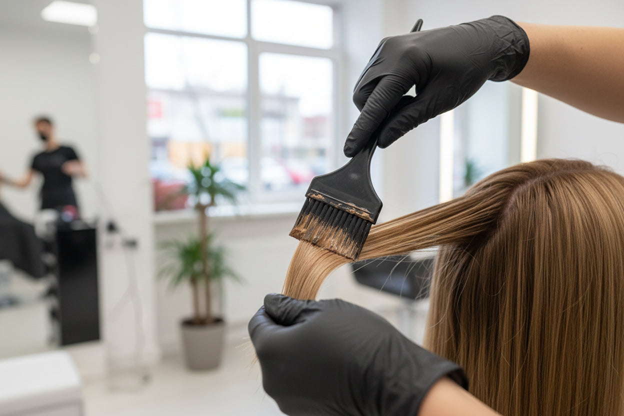 Ash copper blonde by Lumia is a professional hair colour for use in salons. the alt text could be: "Image showing a person with ash copper blonde hair color." This description conveys the main elements of the image to someone who cannot see it.