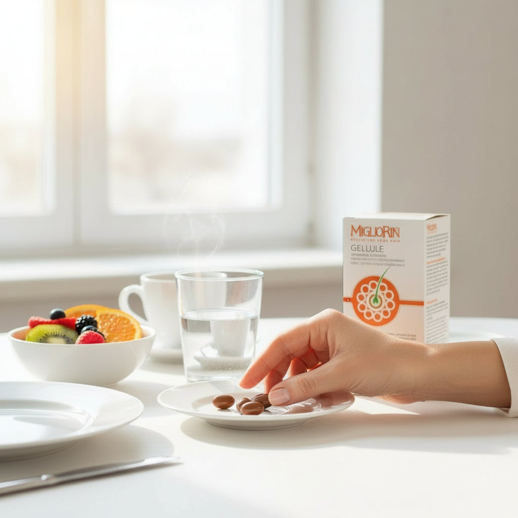 A nutrient-rich supplement designed to support stronger, healthier hair from within. Formulated with millet extract, biotin, keratin, vitamins, and minerals, Migliorin Gel Tablets help reduce hair thinning, improve scalp health, and promote natural hair growth. Ideal for those experiencing hair loss, weak, or brittle hair.