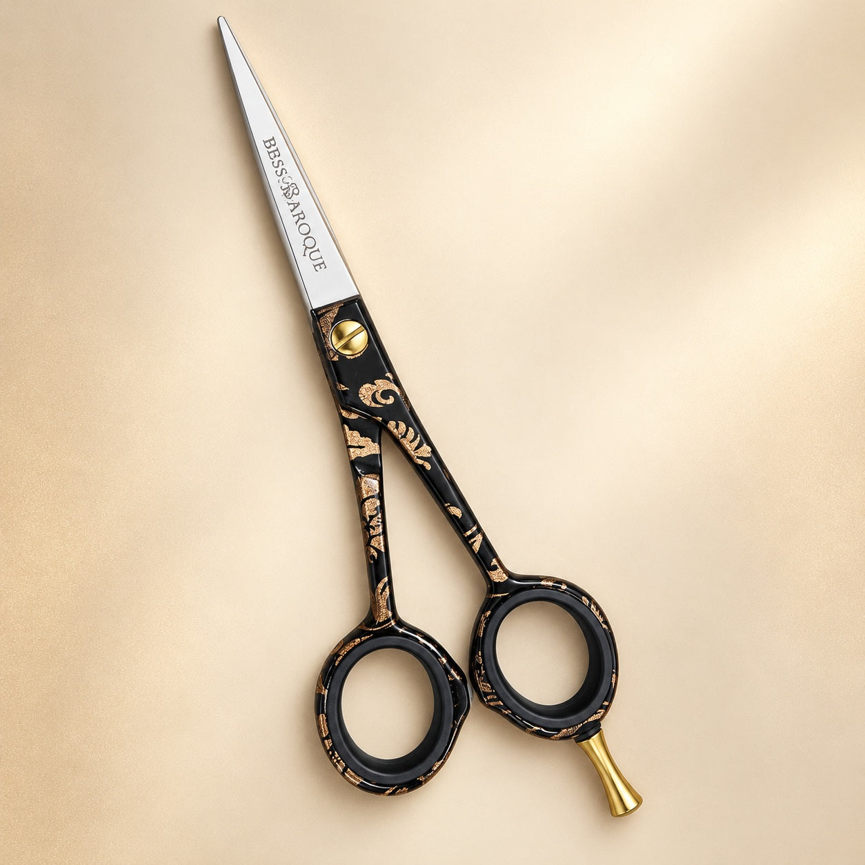 Witte 5.5-inch professional hairdressing scissors with black and gold Baroque-style blade